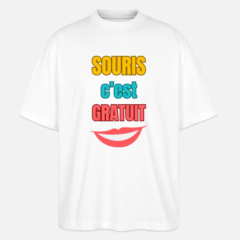 Souris c’est gratuit — typographie colorée - T-shirt bio Blaster 2.0 coupe oversize Stanley/Stella Unisexe - blanc