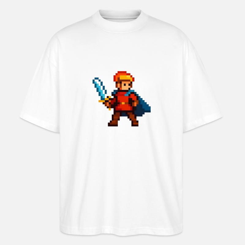 Pixelritter mit Schwert und Cape - Stanley/Stella Oversized Unisex Bio T-Shirt Blaster 2.0 - Weiß