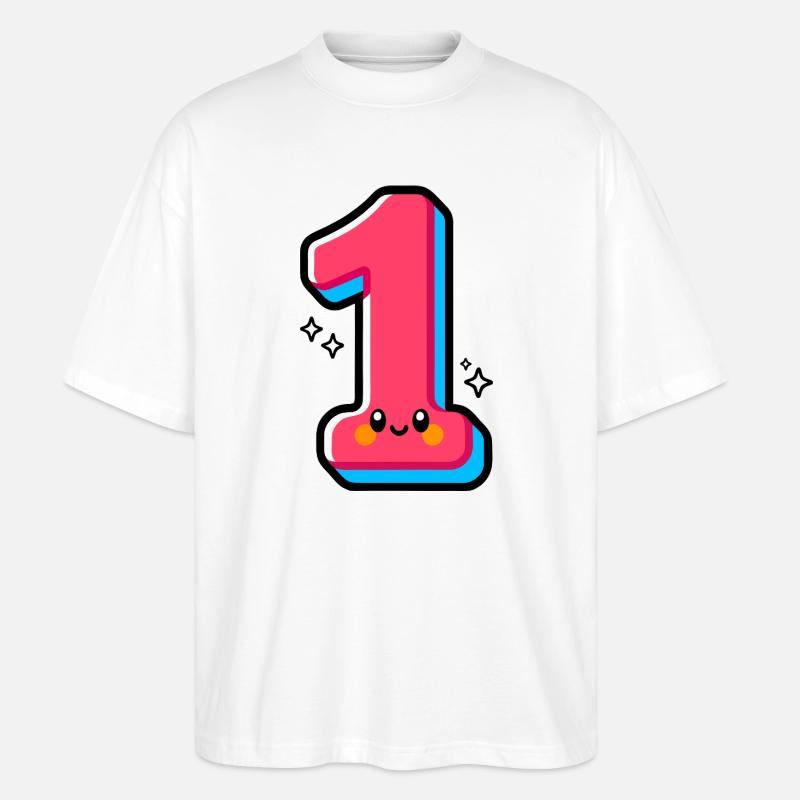 Nummer 1 Happy Pink Illustrated - Stanley/Stella Oversized Unisex Bio T-Shirt Blaster 2.0 - Weiß