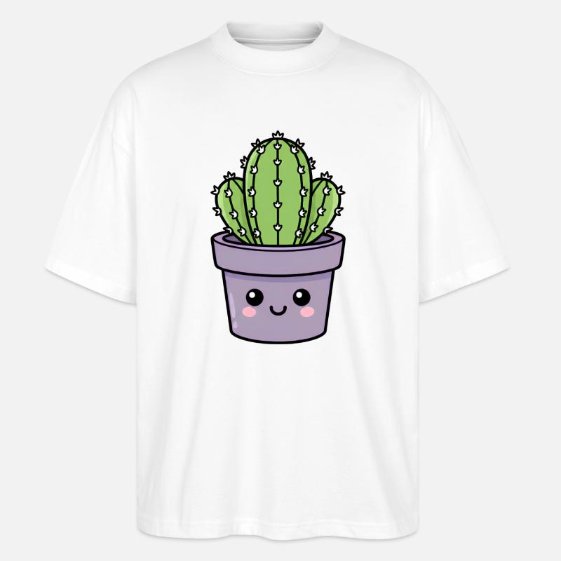 Kawaii-Kaktus im lila Topf - Stanley/Stella Oversized Unisex Bio T-Shirt Blaster 2.0 - Weiß