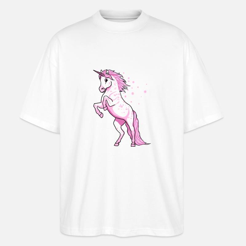 Pünktchen Einhorn Rosa - Stanley/Stella Oversized Unisex Bio T-Shirt Blaster 2.0 - Weiß
