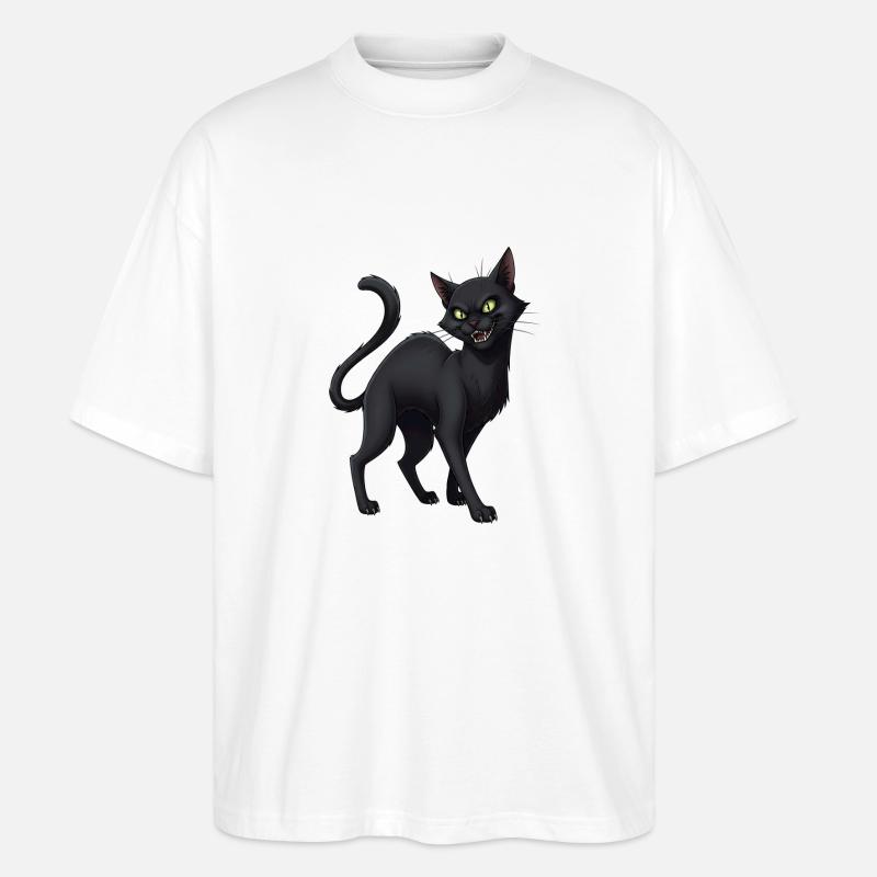 Schwarze Katze - Stanley/Stella Oversized Unisex Bio T-Shirt Blaster 2.0 - Weiß