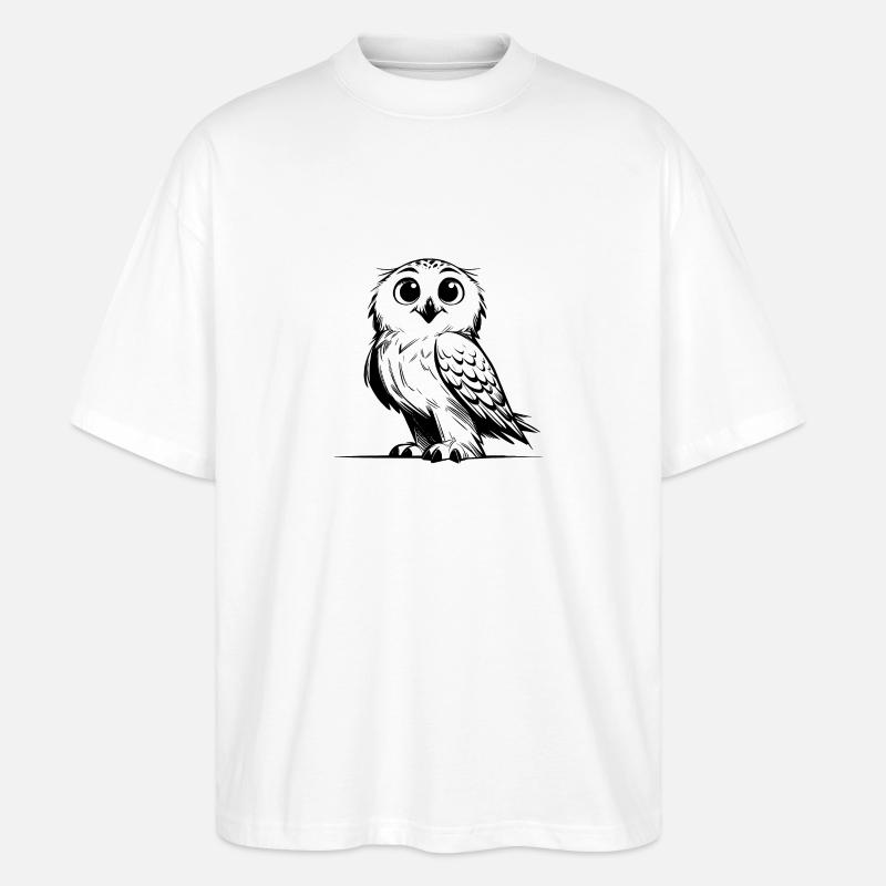 Putzige Schnee-Eule Bleistift Skizze - Stanley/Stella Oversized Unisex Bio T-Shirt Blaster 2.0 - Weiß