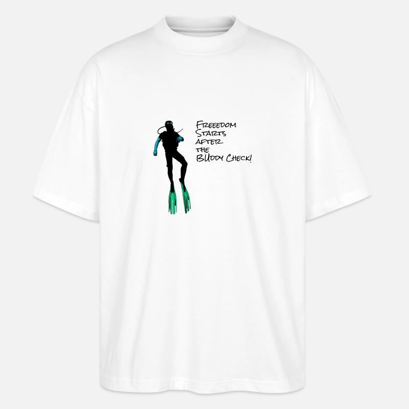 Buddy Check! - Diving Shirt - Stanley/Stella Oversized Unisex Bio T-Shirt Blaster 2.0 - Weiß