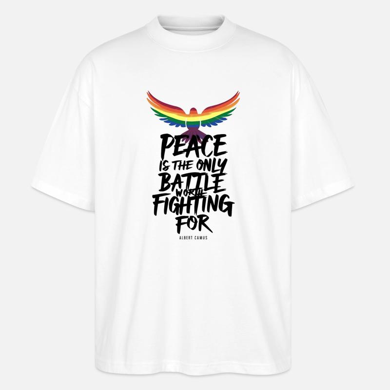 Feuriger Regenbogen-Zungenflug mit Friedensbotschaft - Stanley/Stella Oversized Unisex Bio T-Shirt Blaster 2.0 - Weiß