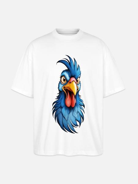A blue-feathered rooster - Stanley/Stella Oversized Unisex Organic T-shirt Blaster 2.0 - white