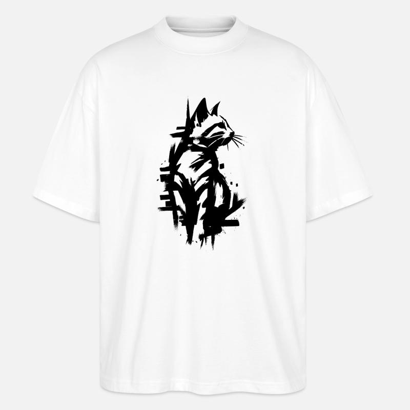 Conception de graffiti noir chat - T-shirt bio Blaster 2.0 coupe oversize Stanley/Stella Unisexe - blanc