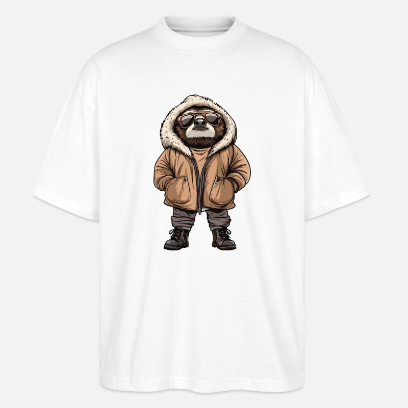 Faultier Cool Winter - Stanley/Stella Oversized Unisex Bio T-Shirt Blaster 2.0 - Weiß