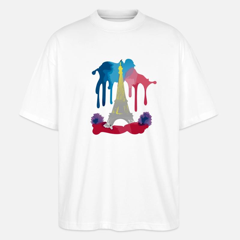 Bunter Eiffelturm - Stanley/Stella Oversized Unisex Bio T-Shirt Blaster 2.0 - Weiß