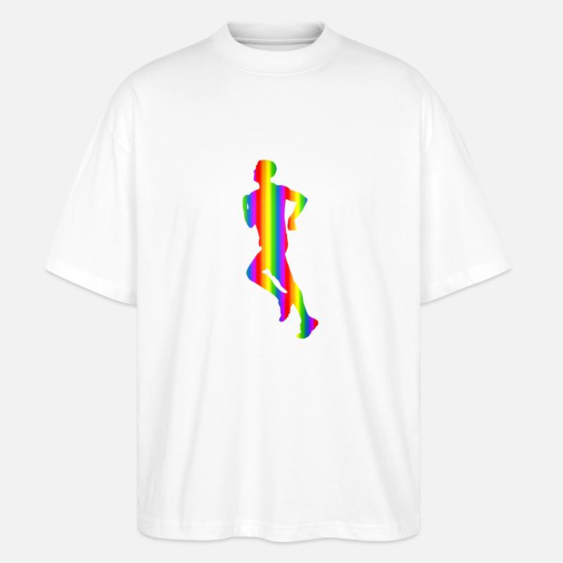 Bunter Läufer Regenbogen - Stanley/Stella Oversized Unisex Bio T-Shirt Blaster 2.0 - Weiß