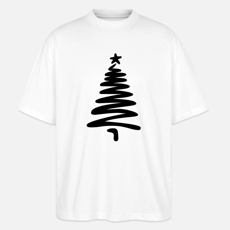Weihnachtsbaum linear handgezeichnet - Stanley/Stella Oversized Unisex Bio T-Shirt Blaster 2.0 - Weiß