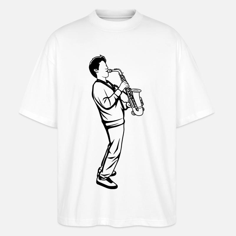 Saxophon Junge - Stanley/Stella Oversized Unisex Bio T-Shirt Blaster 2.0 - Weiß