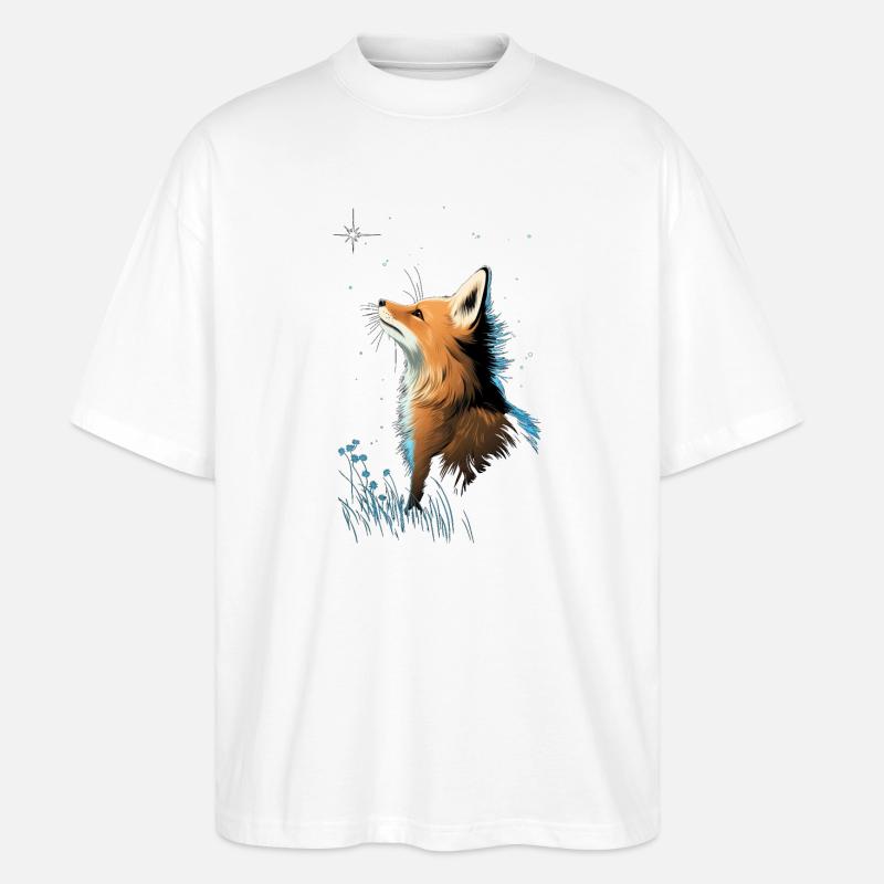 Fuchs mit Sternenhimmel - Stanley/Stella Oversized Unisex Bio T-Shirt Blaster 2.0 - Weiß