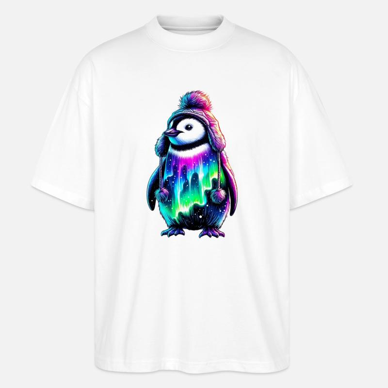 Aurora Borealis Pinguin - Stanley/Stella Oversized Unisex Bio T-Shirt Blaster 2.0 - Weiß