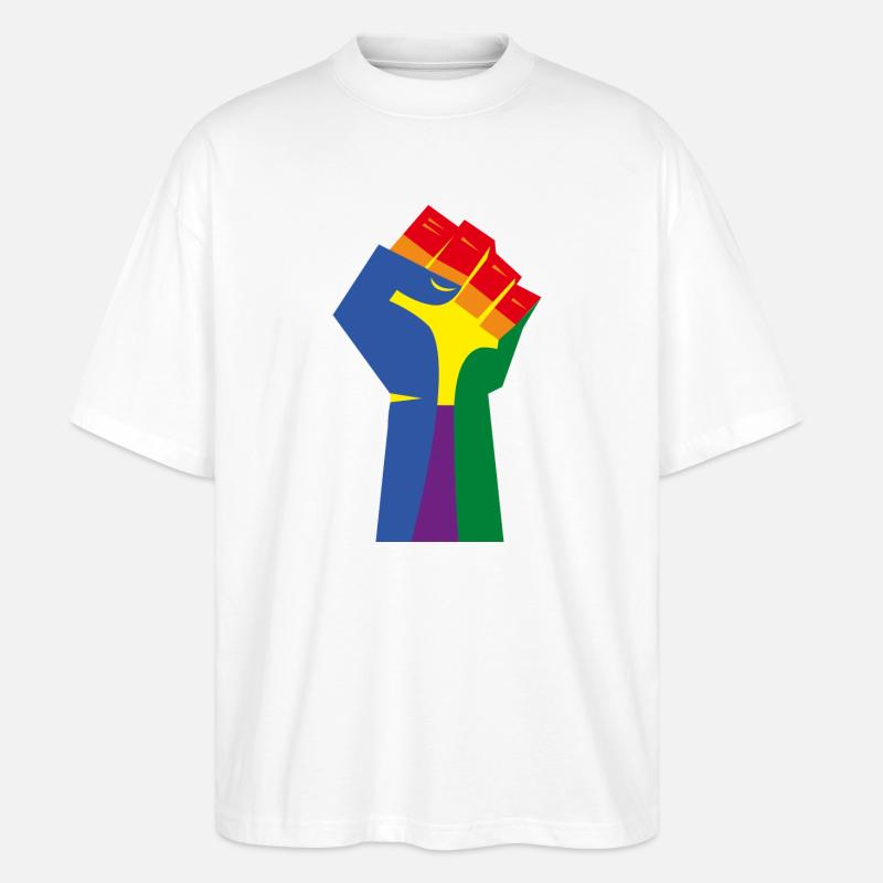 Die erhobene Faust (Regenbogenfarben) - Stanley/Stella Oversized Unisex Bio T-Shirt Blaster 2.0 - Weiß