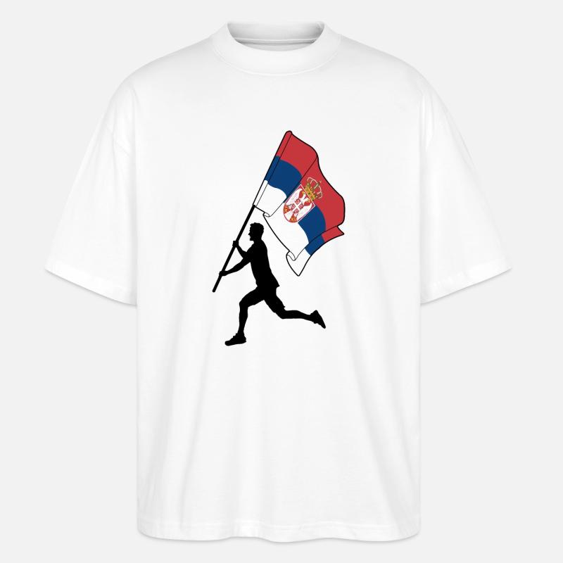 Flagge Serbien Mann läuft - Stanley/Stella Oversized Unisex Bio T-Shirt Blaster 2.0 - Weiß