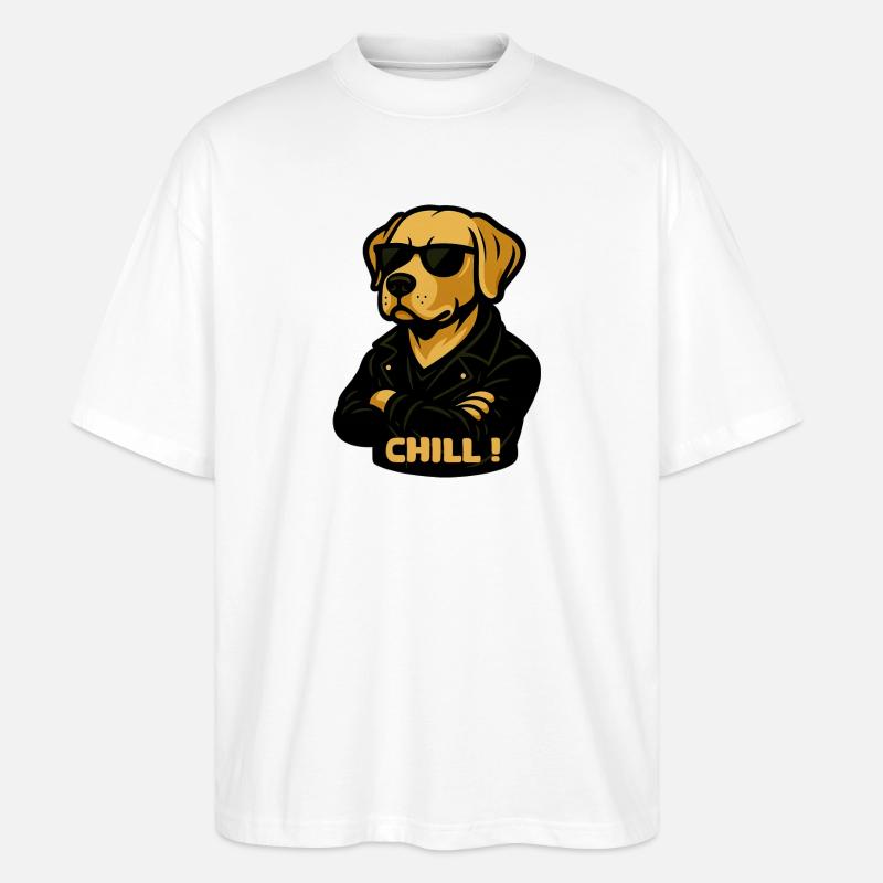 Cooler Labrador mit Sonnenbrille – Chill - Stanley/Stella Oversized Unisex Bio T-Shirt Blaster 2.0 - Weiß