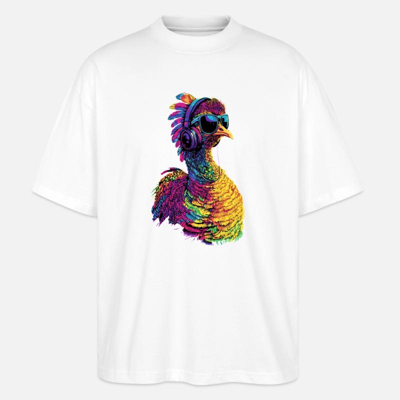 Dinde Poules Oiseaux Dinde - T-shirt bio Blaster 2.0 coupe oversize Stanley/Stella Unisexe - blanc