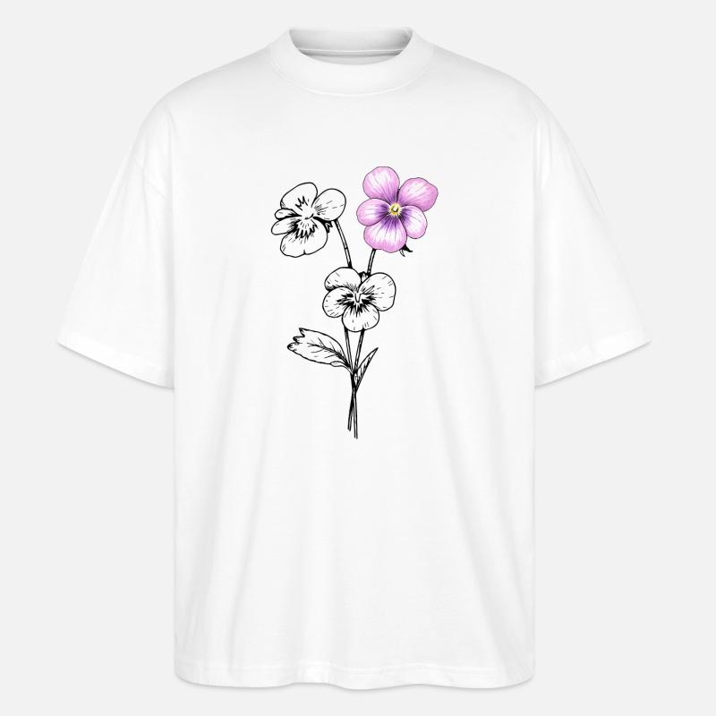 Illustration de fleurs de pensée - T-shirt bio Blaster 2.0 coupe oversize Stanley/Stella Unisexe - blanc