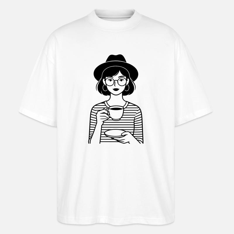 Kaffee-Hip-Mädchen - Stanley/Stella Oversized Unisex Bio T-Shirt Blaster 2.0 - Weiß