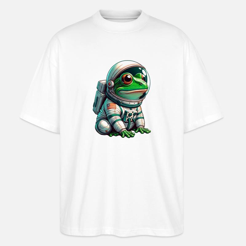 Grenouille astronaute dans l’espace - T-shirt bio Blaster 2.0 coupe oversize Stanley/Stella Unisexe - blanc