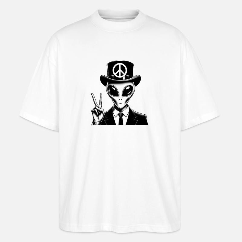 Alien mit Peace-Zeichen - Stanley/Stella Oversized Unisex Bio T-Shirt Blaster 2.0 - Weiß