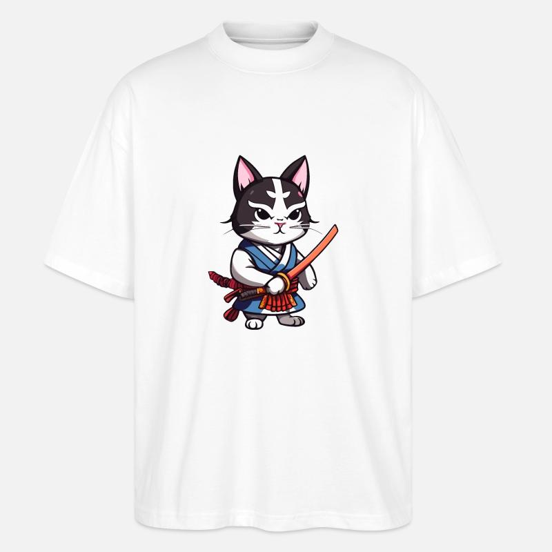 Samurai-Katze #42 - Stanley/Stella Oversized Unisex Bio T-Shirt Blaster 2.0 - Weiß