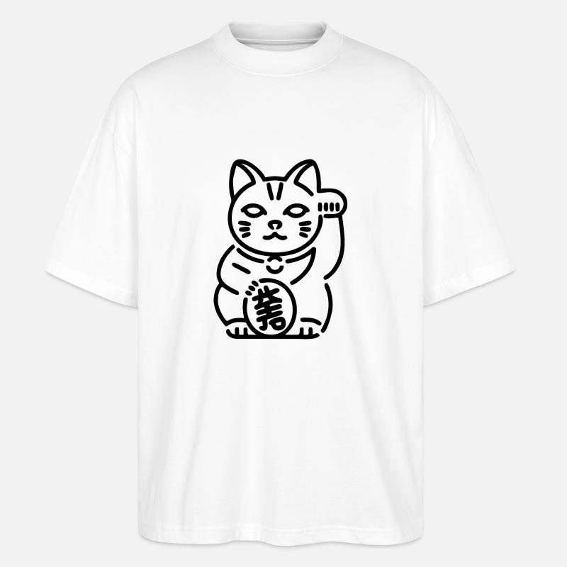 Maneki Neko Katze - Stanley/Stella Oversized Unisex Bio T-Shirt Blaster 2.0 - Weiß