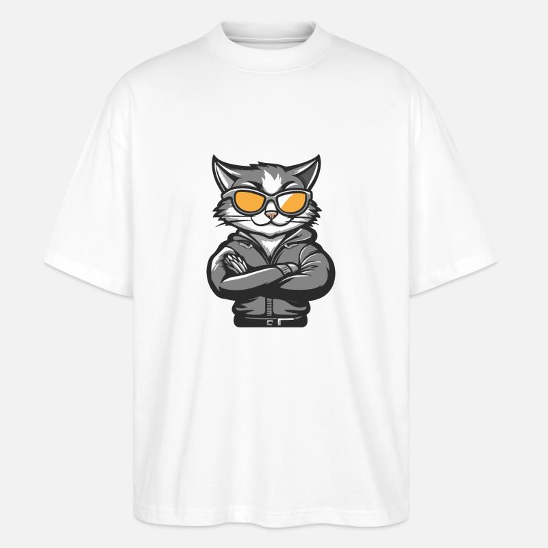 Chat Bande Dessinée Cool - T-shirt bio Blaster 2.0 coupe oversize Stanley/Stella Unisexe - blanc
