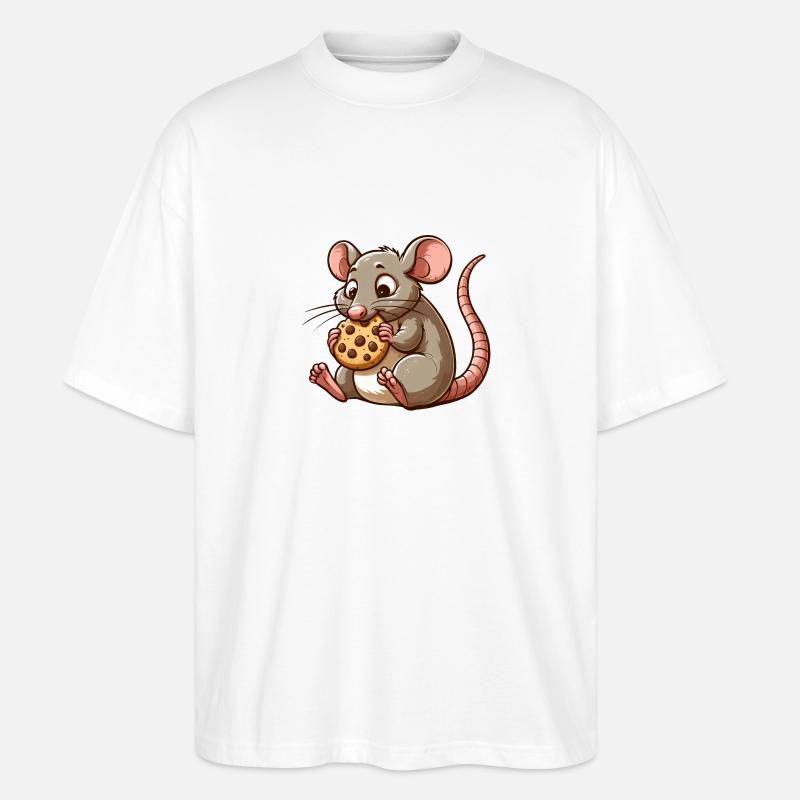 Cute mouse nibbles biscuit - Stanley/Stella Oversized Unisex Organic T-shirt Blaster 2.0 - white