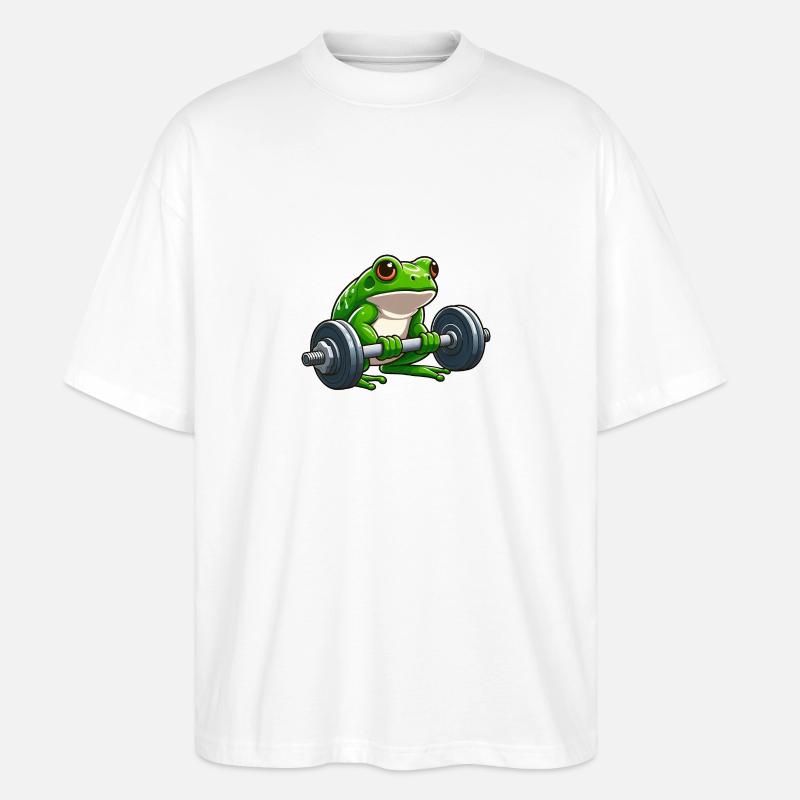 Strong frog while lifting weights - Stanley/Stella Oversized Unisex Organic T-shirt Blaster 2.0 - white