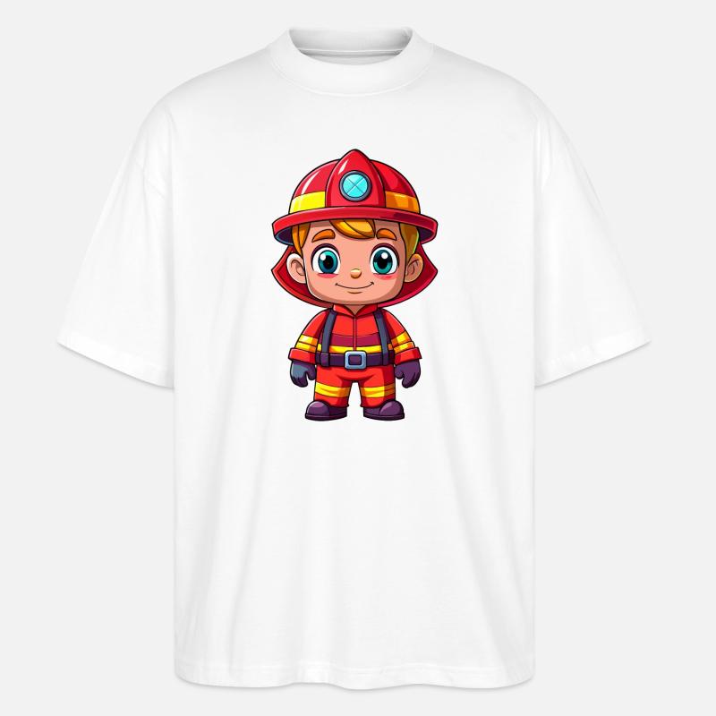 Held in Rot der Feuerwehrmann - Stanley/Stella Oversized Unisex Bio T-Shirt Blaster 2.0 - Weiß