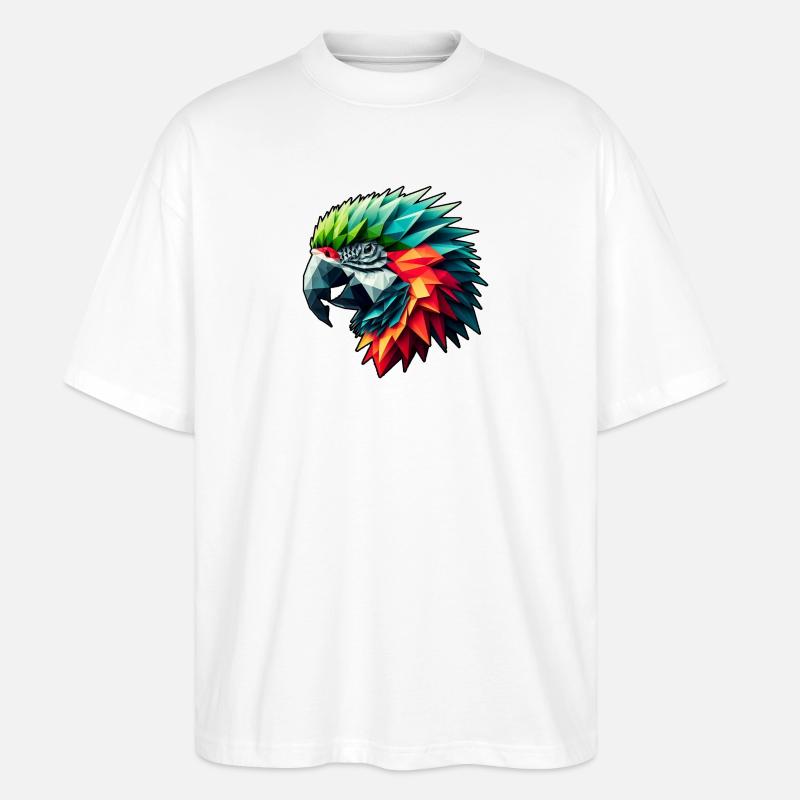 Papagei in Polygon Design Bunt - Stanley/Stella Oversized Unisex Bio T-Shirt Blaster 2.0 - Weiß
