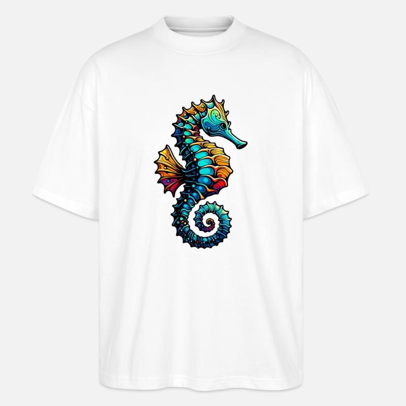 Seepferdchen - Stanley/Stella Oversized Unisex Bio T-Shirt Blaster 2.0 - Weiß