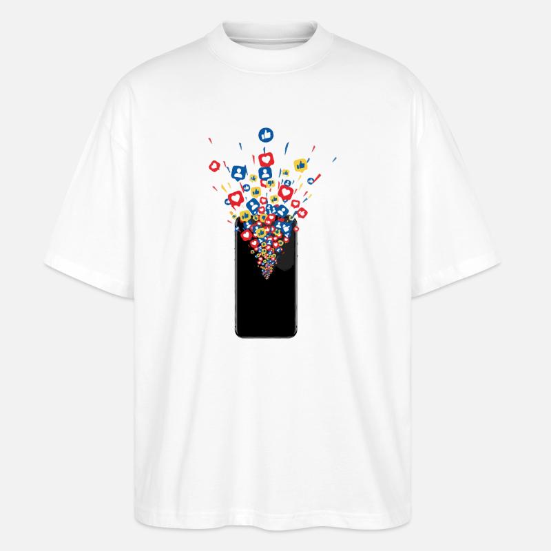 Le smartphone aime les feux d’artifice - T-shirt bio Blaster 2.0 coupe oversize Stanley/Stella Unisexe - blanc