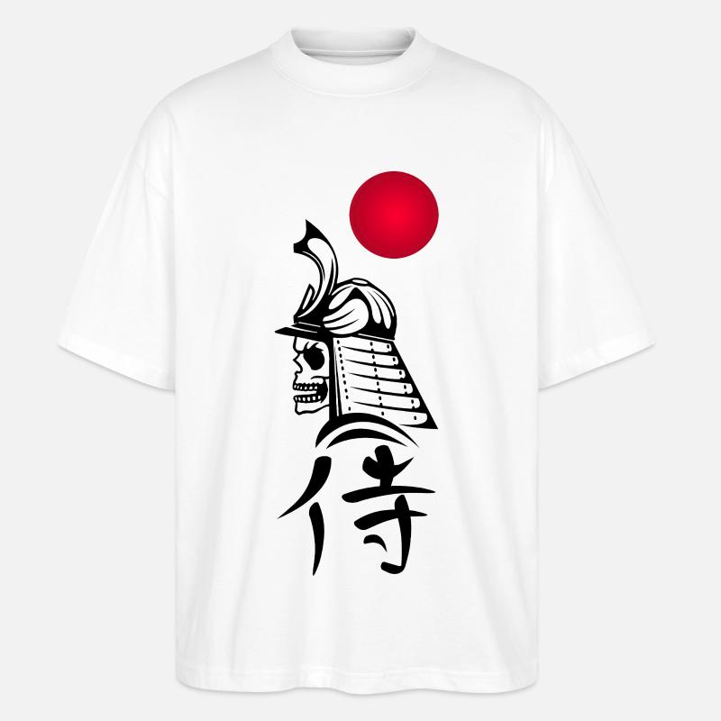 Schwarzer Samurai und Rote Sonne - Stanley/Stella Oversized Unisex Bio T-Shirt Blaster 2.0 - Weiß