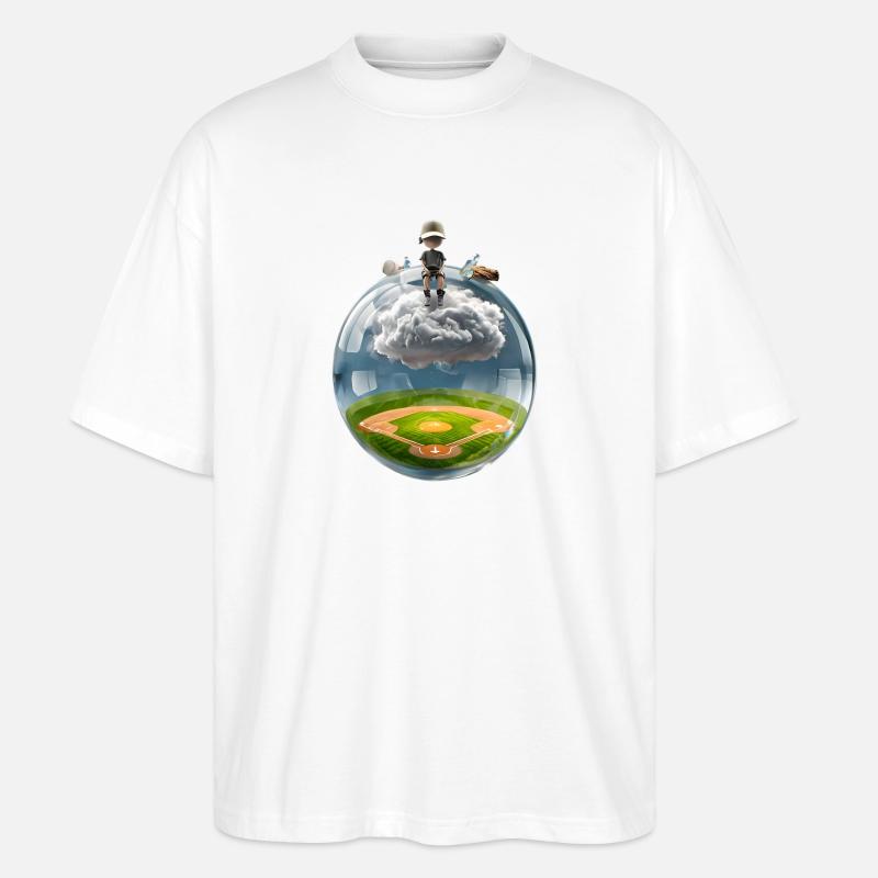 Surreale Glaskugel mit Baseballfeld - Stanley/Stella Oversized Unisex Bio T-Shirt Blaster 2.0 - Weiß