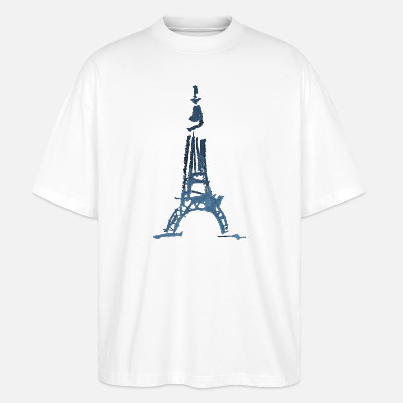 Eiffel Tower Sketch - Stanley/Stella Oversized Unisex Organic T-shirt Blaster 2.0 - white
