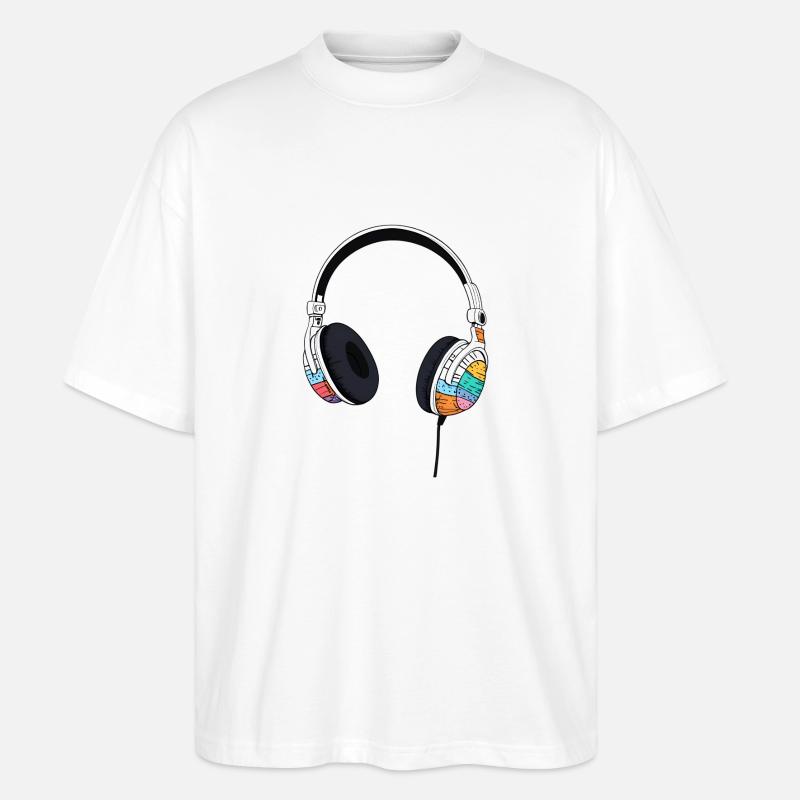 Kophörer Headset Comic Style - Stanley/Stella Oversized Unisex Bio T-Shirt Blaster 2.0 - Weiß
