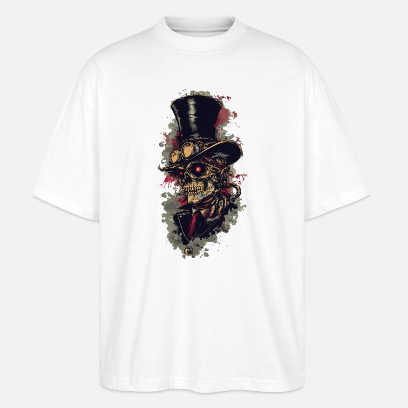 Crâne de zombie steampunk - T-shirt bio Blaster 2.0 coupe oversize Stanley/Stella Unisexe - blanc