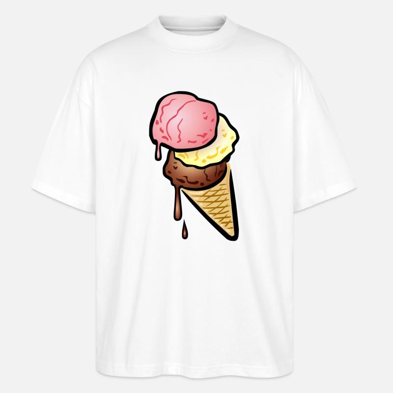 Eistüte mit drei Kugeln Eis - Stanley/Stella Oversized Unisex Bio T-Shirt Blaster 2.0 - Weiß