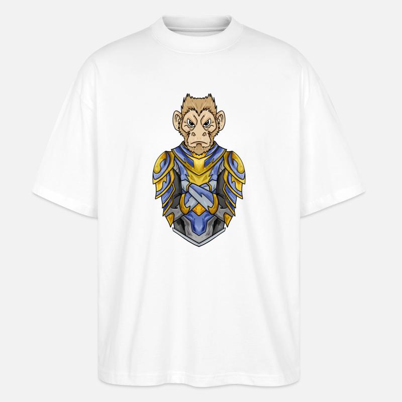 Knight Monkey with Armor Crusader - Stanley/Stella Oversized Unisex Organic T-shirt Blaster 2.0 - white
