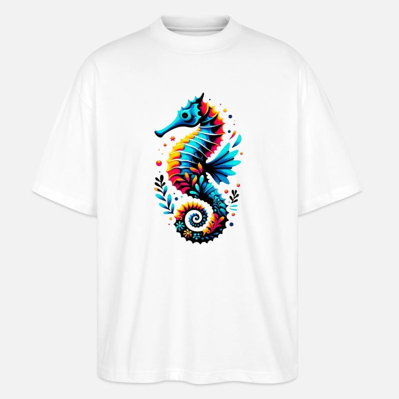 Seepferdchen - Stanley/Stella Oversized Unisex Bio T-Shirt Blaster 2.0 - Weiß