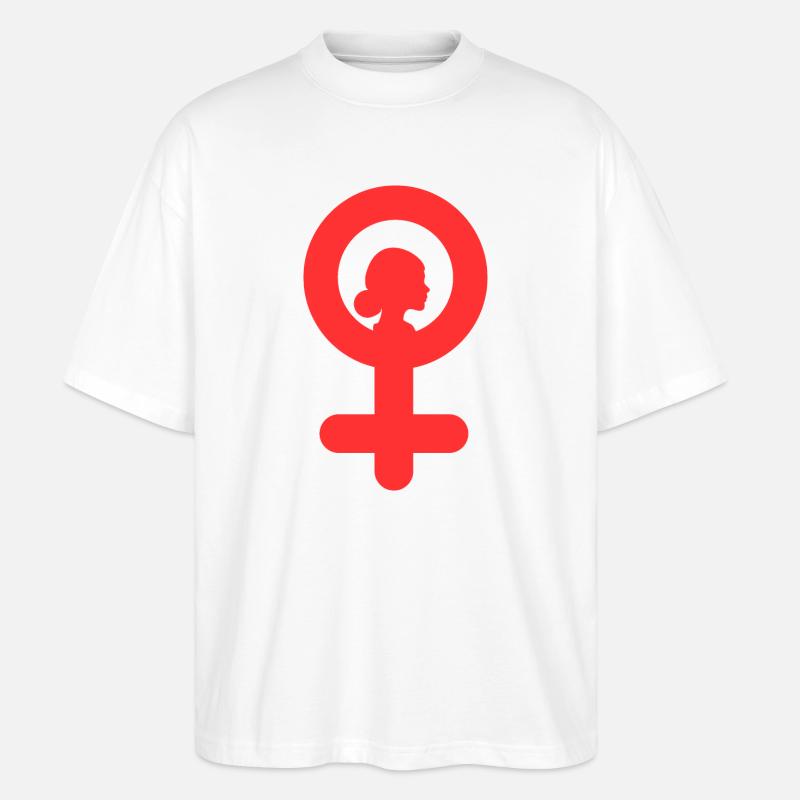 Weibliche Venus-Rote Silhouette - Stanley/Stella Oversized Unisex Bio T-Shirt Blaster 2.0 - Weiß