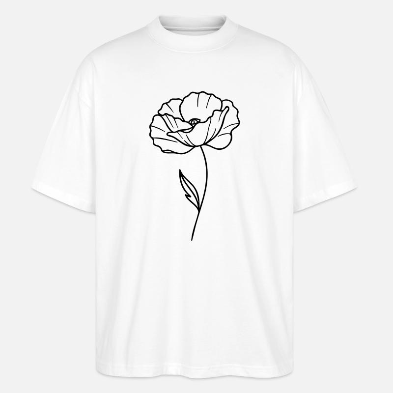 Poppy – Line Graphic, Flower Outlines - Stanley/Stella Oversized Unisex Organic T-shirt Blaster 2.0 - white