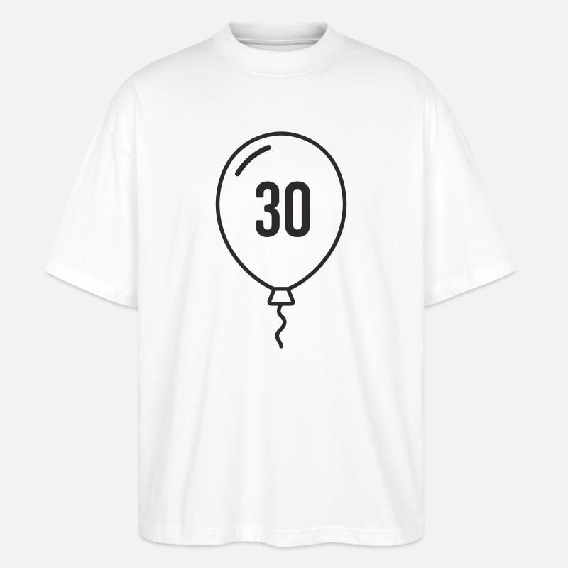 Ballon numéro 30 – Conception d’anniversaire rond - T-shirt bio Blaster 2.0 coupe oversize Stanley/Stella Unisexe - blanc