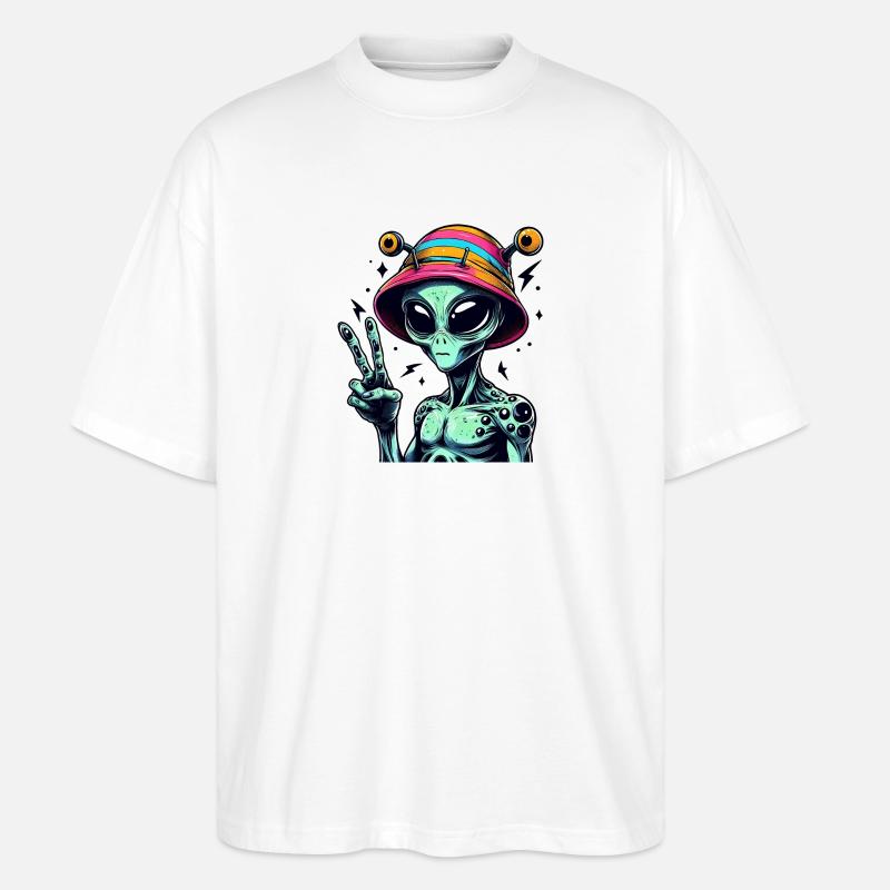 Alien zeigt Peace - Stanley/Stella Oversized Unisex Bio T-Shirt Blaster 2.0 - Weiß