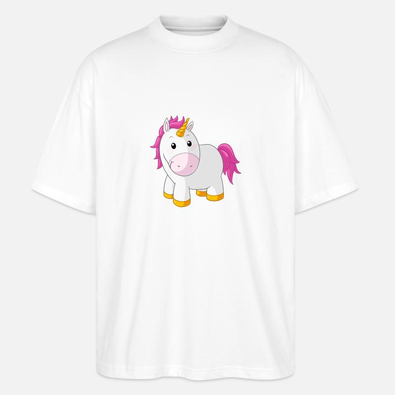 Pinkes glückliches Comic Einhorn - Stanley/Stella Oversized Unisex Bio T-Shirt Blaster 2.0 - Weiß
