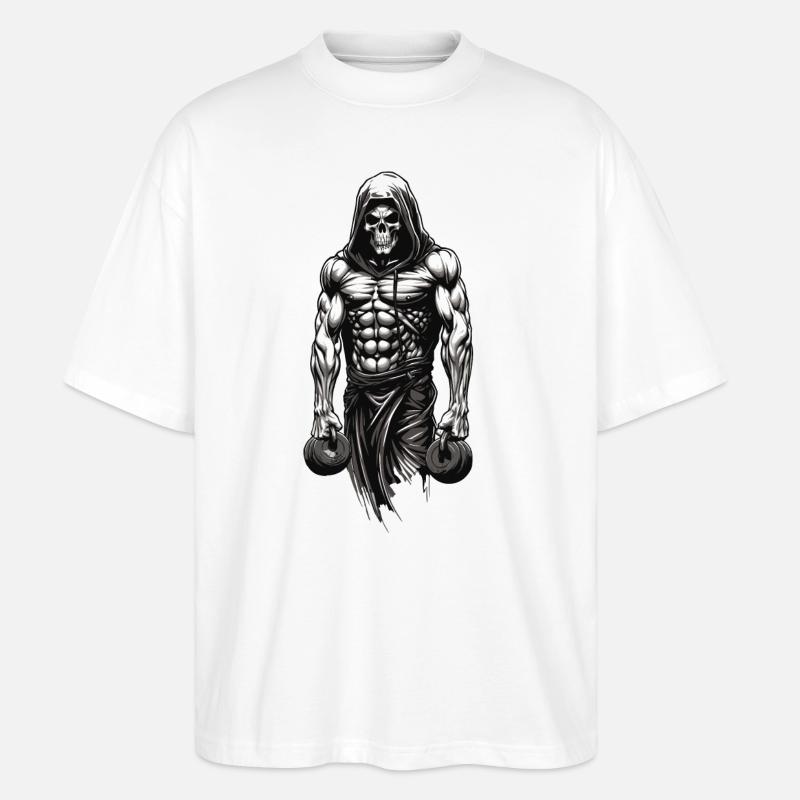 Powerful Bodybuilder Skeleton Training Design - Stanley/Stella Oversized Unisex Organic T-shirt Blaster 2.0 - white