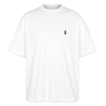 Eis am Stiel - Stanley/Stella Oversized Unisex Bio T-Shirt Blaster 2.0 - Weiß - Vorne - Alina (178cm) & Michal (187cm)